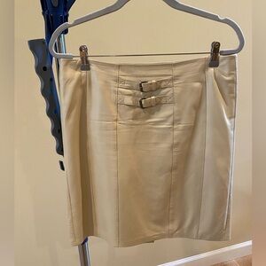 Beige Buckle Detail Women's Leather Skirt